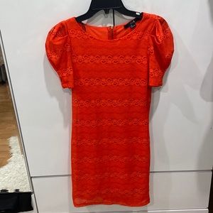 Orange lace midi dress with sleeve